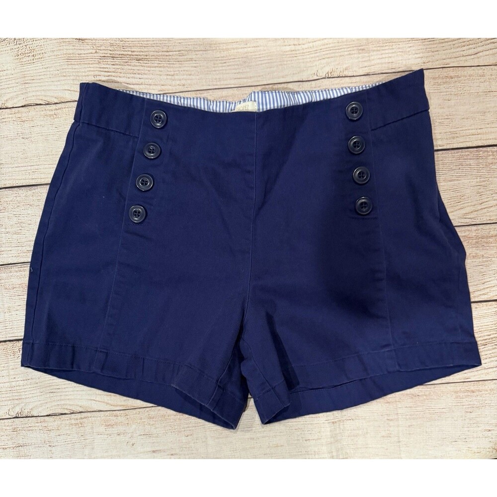 St Tropez West Blue Button Shorts Size 8 Back Pockets Low Rise Zipper On Side